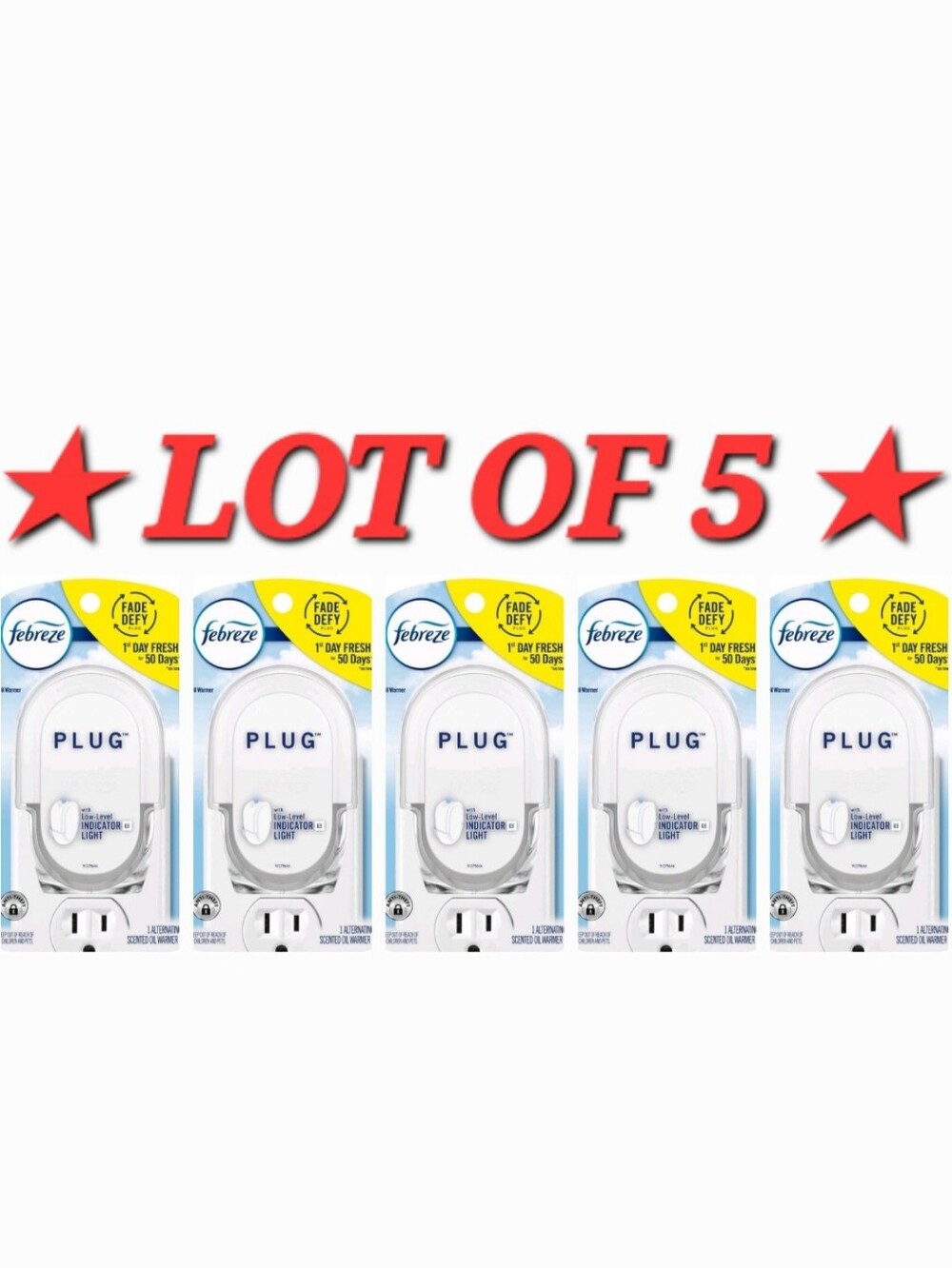 ☆LOT OF 5☆Febreze Plug In Scent Booster Air Freshener Fade Defy Plugs White☆NEW☆